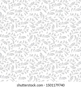 Ornamental pattern. Vector seamless abstract gray background.Leaves and whorls.