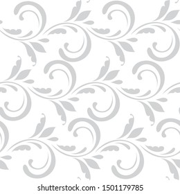 Ornamental pattern. Vector seamless abstract gray background.Leaves and whorls.