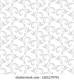 Ornamental pattern. Vector seamless abstract gray background.Leaves and whorls.