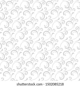 Ornamental pattern. Vector seamless abstract gray background.Leaves and whorls.