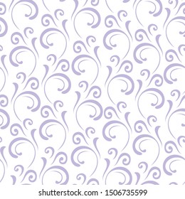 Ornamental pattern. Vector seamless abstract lilac background.Leaves and whorls.