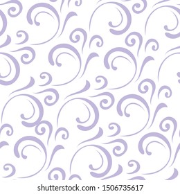Ornamental pattern. Vector seamless abstract lilac background.Leaves and whorls.