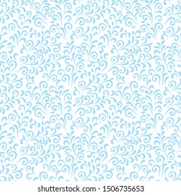Ornamental pattern. Vector seamless abstract blue background.Leaves and whorls.