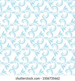Ornamental pattern. Vector seamless abstract blue background.Leaves and whorls.