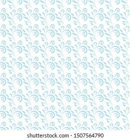 Ornamental pattern. Vector seamless abstract blue background.Leaves and whorls.