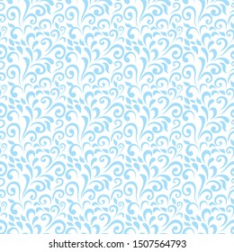 Ornamental pattern. Vector seamless abstract blue background.Leaves and whorls.