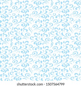 Ornamental pattern. Vector seamless abstract blue background.Leaves and whorls.