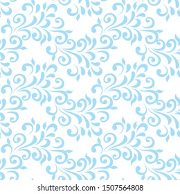 Ornamental pattern. Vector seamless abstract blue background.Leaves and whorls.