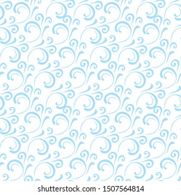 Ornamental pattern. Vector seamless abstract blue background.Leaves and whorls.