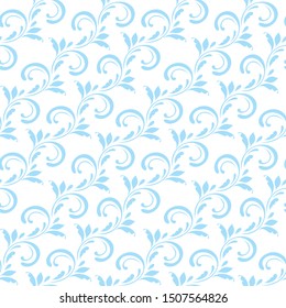 Ornamental pattern. Vector seamless abstract blue background.Leaves and whorls.