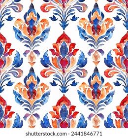 Patrón ornamental en estilo vintage. Elegante origen étnico. Arte oriental dibujado a mano. Textura vintage geométrica sin fisuras. Damasco, patrón de pintura de acuarela ornamental vintage sin costuras.