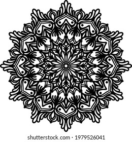 ornamental patterned mandala with black flower sketch