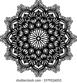 Ziermandala mit schwarzer Blumenskizze