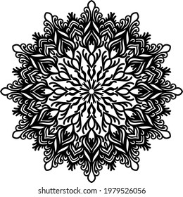 Ziermandala mit schwarzer Blumenskizze