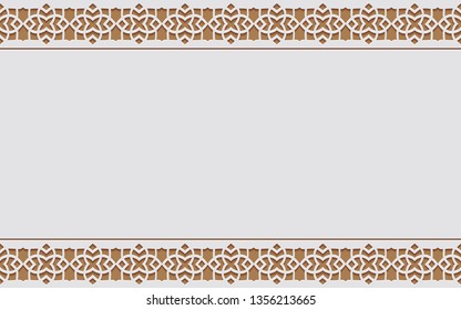 Ornamental patterned stone relief in arabic architectural style of islamic mosque, greeting card for Ramadan Kareem