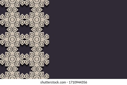 Ornamental patterned stone relief in arabic architectural style of islamic mosque,Arabic ornamental black and white detail of mosaic
