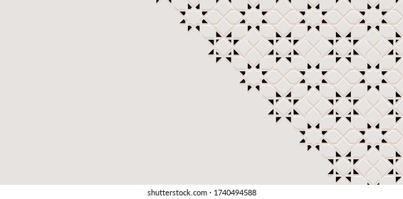 Ornamental patterned stone relief in arabic architectural style of islamic mosque,Arabic ornamental black and white detail of mosaic