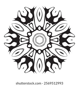 Ornamental Petal Mandala Design with Bold Radial Shapes and Intricate Symmetrical Details