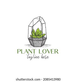 Ornamental plant illustration logo in exclusive frame