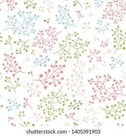 Ornamental plant pattern. Repeat pattern of cozy, fashionable, pastel colors.  Plants on white background. 