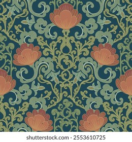 Ornamental plant pattern. Retro Light background.