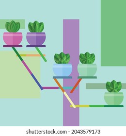 ornamental plants in colorful pots flat design