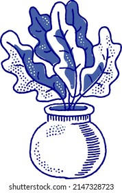 
Ornamental plants in a flowerpot. Decor elements. Stylized flowers. Flat design.