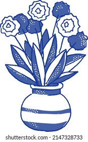 
Ornamental plants in a flowerpot. Decor elements. Stylized flowers. Flat design.