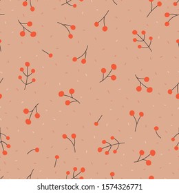 Ornamental plants on a pink background. Vector seamless pattern, can be used for fabrics, wallpaper, web, card.
