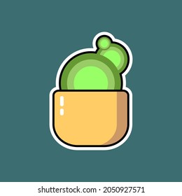 Ornamental plants in pots isolated on the dark green color background. Vector illustration. Suitable for icons, stickers and poster backgrounds.