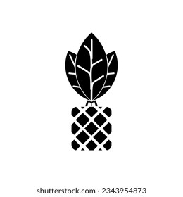 Ornamental plants in square pots that are popular for desk decoration. Decorative potted plant black fill icon vector illustration in trendy style. Editable graphic resources for many purposes.