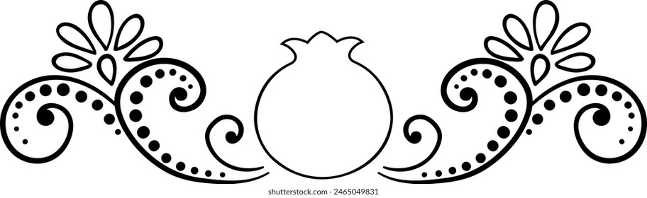 Ornamental pomegranate linear composition on isolated background