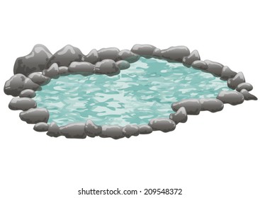 Ornamental pond with stones. Isolated on white background