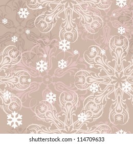 Ornamental postcard with light pink snowflakes