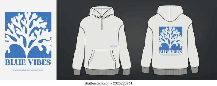 ornamental print hoodie with blue background