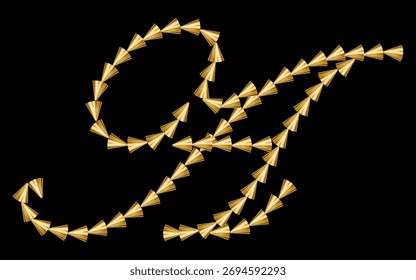 Ornamental Pull Bow Estilo Letra del alfabeto de oro A Ilustración vectorial.	