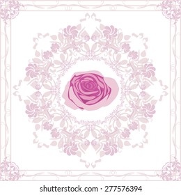 Ornamental purple element with rose. Vector