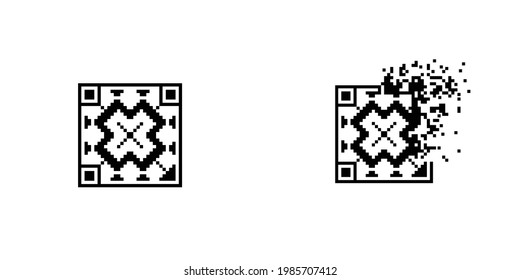 Código Qr ornamental rectángulo disperso relleno, ilustración para diseño gráfico, colores: blanco y negro