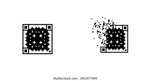 Ornamental Qr code mosaic dispersed filled rectanlge, illustration for graphic design, colors: black and white