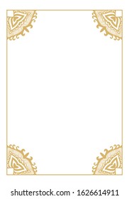 Ornamental rectangle A 4 frame with golden corner decor on white background