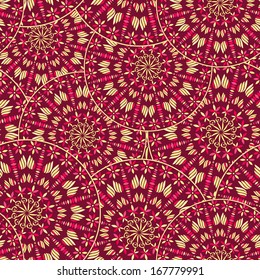 Ornamental Red Background with Round Mandala. Seamless Pattern for Design