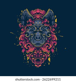 ornamental red hair wolf artwork illustration