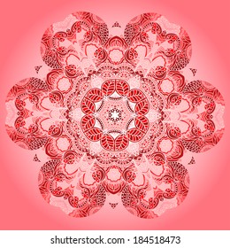 Ornamental red lace pattern, circle background