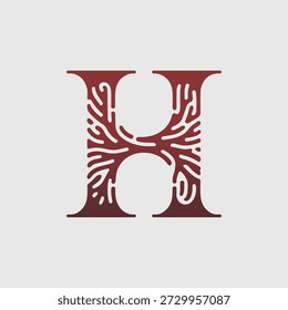 Letra vermelha ornamental H monograma