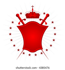 Ornamental red shield over white background