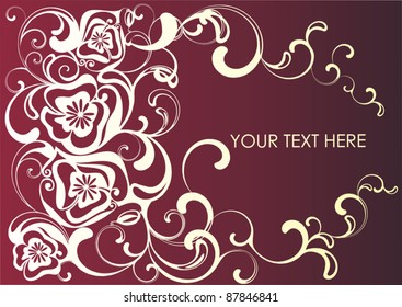 Ornamental red wine  background with artistic white poppy  flower. Vector design for greeting card or invitation