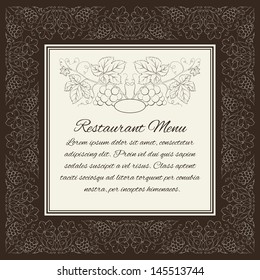 Quadros de menu de restaurante ornamental e texto caligráfico. Ilustração vetorial.