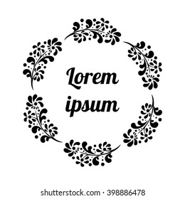 ornamental round black and white floral frame.vector illustration