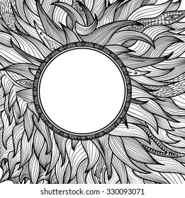 Ornamental round border Floral doodle background Wild style frame