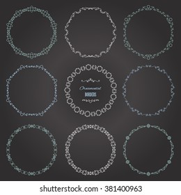 Ornamental round borders isolated on white. Items are saved in brushes.